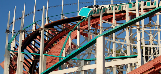 the historic Giant Dipper wooden roller coaster at Belmont Park in San Diego